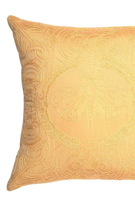 Khaabka_Gold Chanderi Silk Dori Mehr Embroidered Cushion Covers - 2 Pcs_at_Aza_Fashions