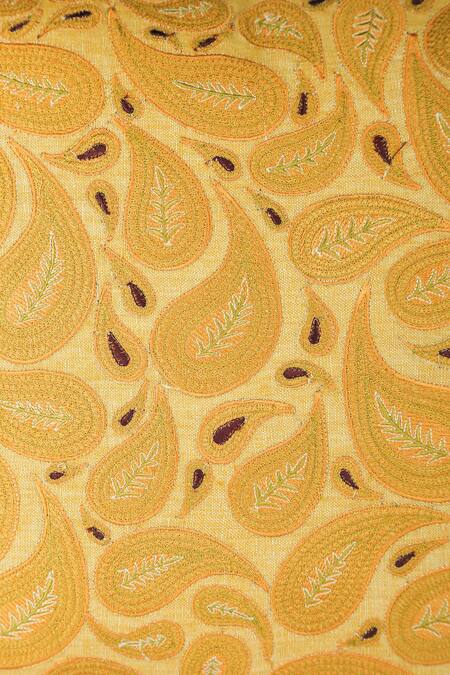 Buy_Khaabka_Yellow Cotton Linen Dori, Paisley Mehr And Embroidered Cushion Covers - 2 Pcs_Online_at_Aza_Fashions