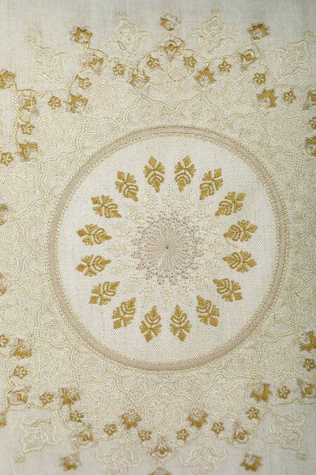 Buy_Khaabka_Off White Cotton Linen Mandala Mehr Embroidered Cushion Covers - 2 Pcs_Online_at_Aza_Fashions