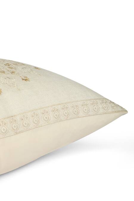 Shop_Khaabka_Off White Cotton Linen Mandala Mehr Embroidered Cushion Covers - 2 Pcs_Online_at_Aza_Fashions