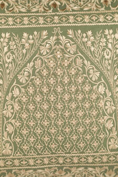 Khaabka_Green Cotton Linen Thread Shaakh Mehrab Embroidered Cushion Covers - 2 Pcs_Online_at_Aza_Fashions