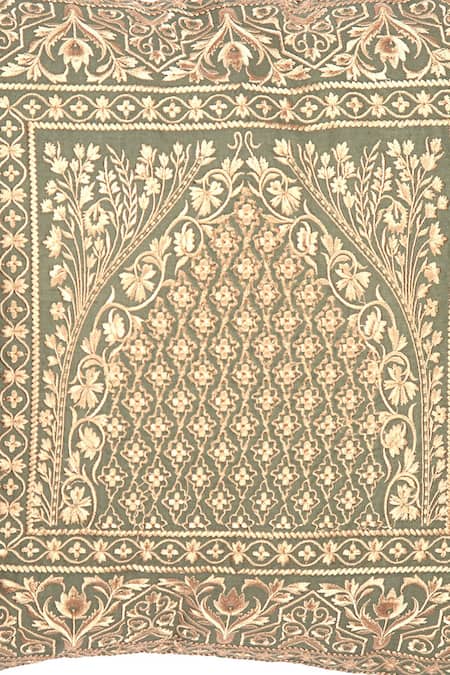 Khaabka_Green Cotton Linen Thread Shaakh Mehrab Embroidered Cushion Covers - 2 Pcs_at_Aza_Fashions