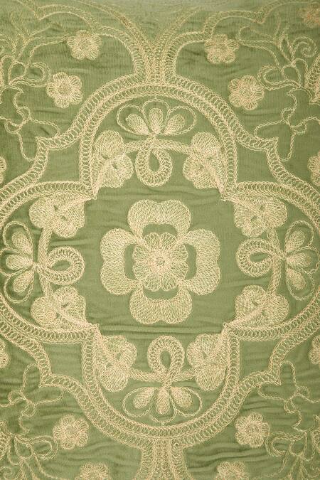 Buy_Khaabka_Green Cotton Linen Dori Shaakh Embroidered Cushion Covers - 2 Pcs_Online_at_Aza_Fashions