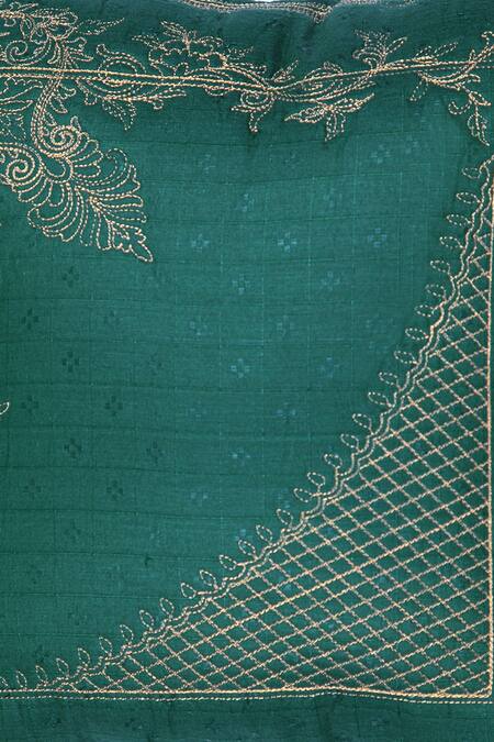 Shop_Khaabka_Green Chanderi Silk Thread Shaakh Embroidered Cushion Covers - 2 Pcs_Online_at_Aza_Fashions