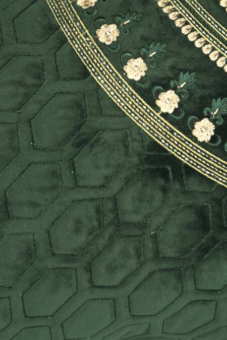 Buy_Khaabka_Green Velvet Geometric Shaakh Embroidered Cushion Covers - 2 Pcs_Online_at_Aza_Fashions