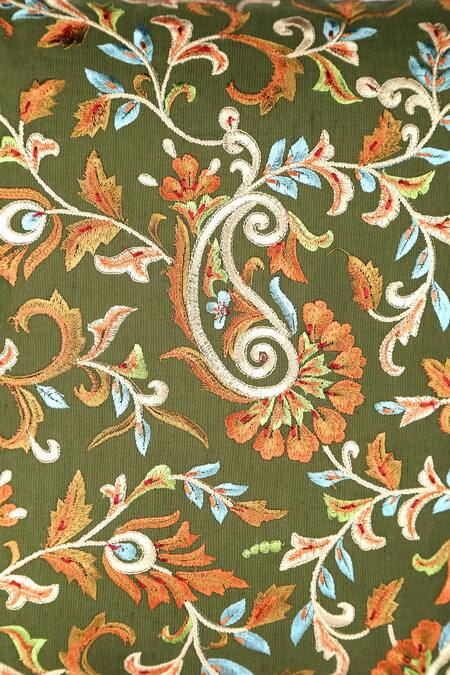 Buy Khaabka Green Chanderi Silk Paisley Shaakh Embroidered Cushion Covers - 2 Pcs Online at Aza Fashions Buy_Khaabka_Green Chanderi Silk Paisley Shaakh Embroidered Cushion Covers - 2 Pcs_Online_at_Aza_Fashions