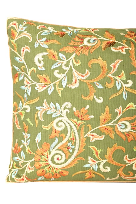 Khaabka Green Chanderi Silk Traditional Paisley Cushion On Shaakh Work Covers - 2 Pcs Online at Aza Fashions Khaabka_Green Chanderi Silk Traditional Paisley Cushion On Shaakh Work Covers - 2 Pcs_Online_at_Aza_Fashions