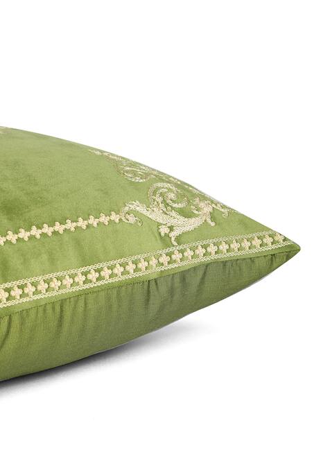 Shop_Khaabka_Green Velvet Floral Shaakh Embroidered Cushion Covers - 2 Pcs_Online_at_Aza_Fashions