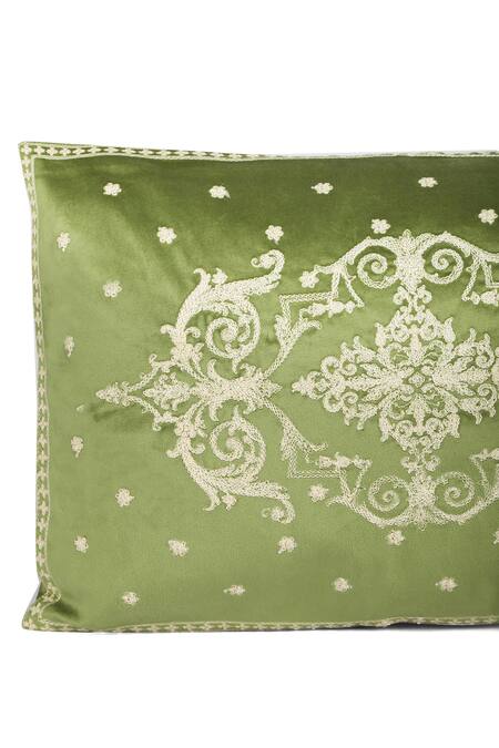 Khaabka Green Velvet Floral Shaakh Work Cushion Covers - 2 Pcs Online at Aza Fashions Khaabka_Green Velvet Floral Shaakh Work Cushion Covers - 2 Pcs_Online_at_Aza_Fashions