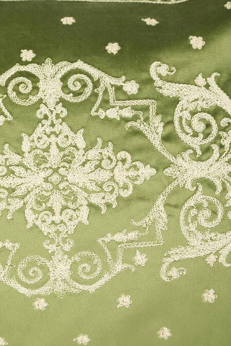 Buy Khaabka Green Velvet Floral Shaakh Work Cushion Covers - 2 Pcs Online at Aza Fashions Buy_Khaabka_Green Velvet Floral Shaakh Work Cushion Covers - 2 Pcs_Online_at_Aza_Fashions