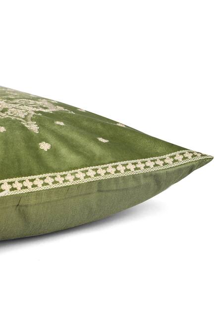 Shop Khaabka Green Velvet Floral Shaakh Work Cushion Covers - 2 Pcs Online at Aza Fashions Shop_Khaabka_Green Velvet Floral Shaakh Work Cushion Covers - 2 Pcs_Online_at_Aza_Fashions