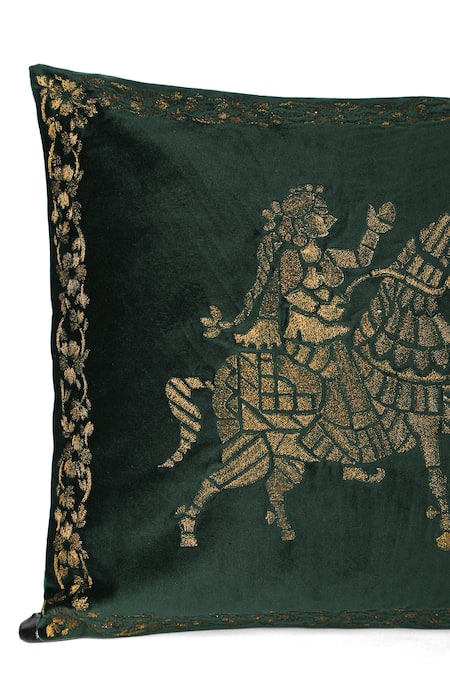 Khaabka_Green Velvet Zari Shaakh Work Cushion Covers - 2 Pcs_Online_at_Aza_Fashions
