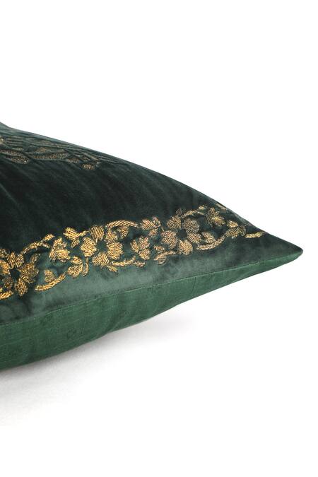 Shop_Khaabka_Green Velvet Zari Shaakh Work Cushion Covers - 2 Pcs_Online_at_Aza_Fashions