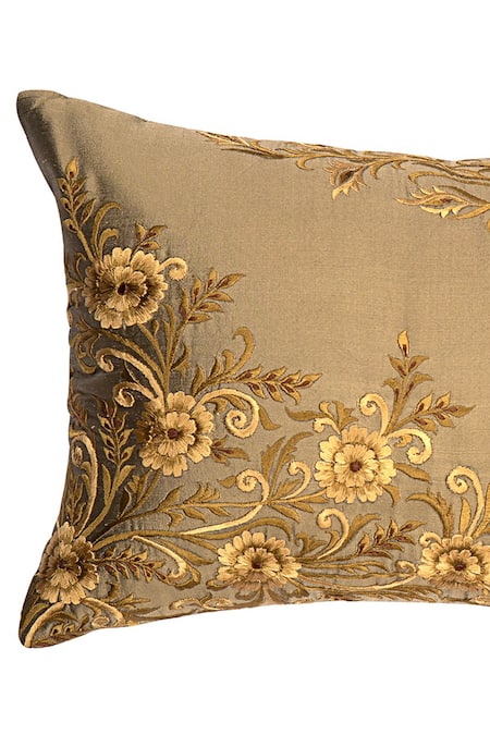 Shop Khaabka Green Chanderi Silk Floral Shaakh Pattern Cushion Covers - 2 Pcs Online at Aza Fashions Shop_Khaabka_Green Chanderi Silk Floral Shaakh Pattern Cushion Covers - 2 Pcs_Online_at_Aza_Fashions