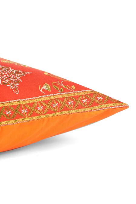Buy_Khaabka_Orange Cotton Linen Resham, Thread Seher Embroidered Cushion Covers - 2 Pcs_Online_at_Aza_Fashions