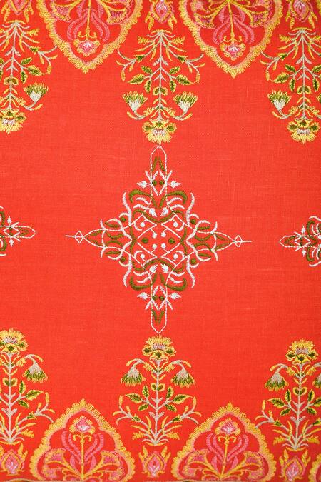 Khaabka_Orange Cotton Linen Resham Seher Embroidered Cushion Covers - 2 Pcs_Online_at_Aza_Fashions