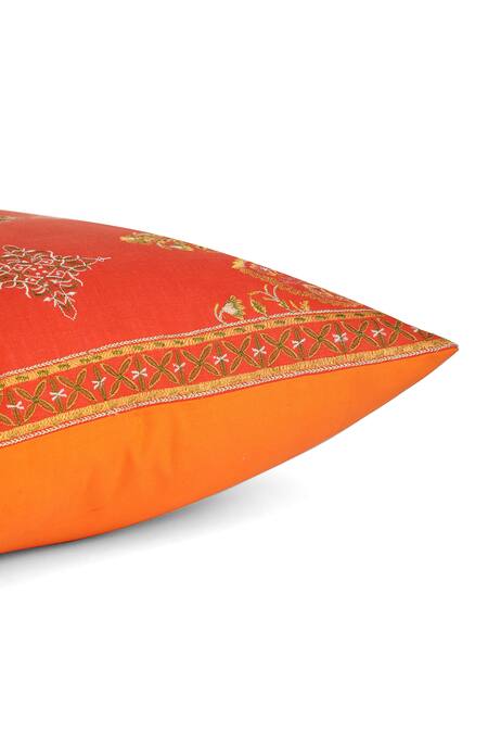 Buy_Khaabka_Orange Cotton Linen Resham Seher Embroidered Cushion Covers - 2 Pcs_Online_at_Aza_Fashions
