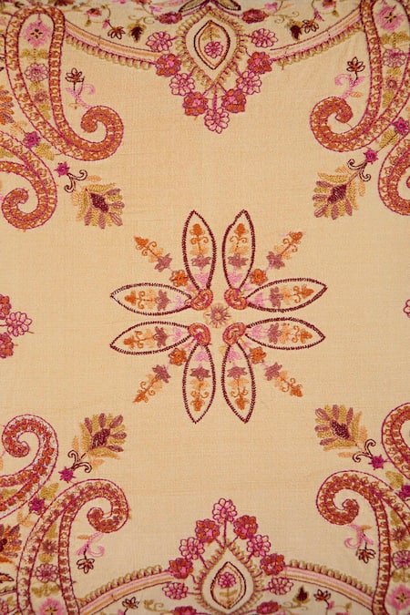 Buy_Khaabka_Beige Chanderi Silk Paisley, Resham Seher And Embroidered Cushion Covers - 2 Pcs_Online_at_Aza_Fashions
