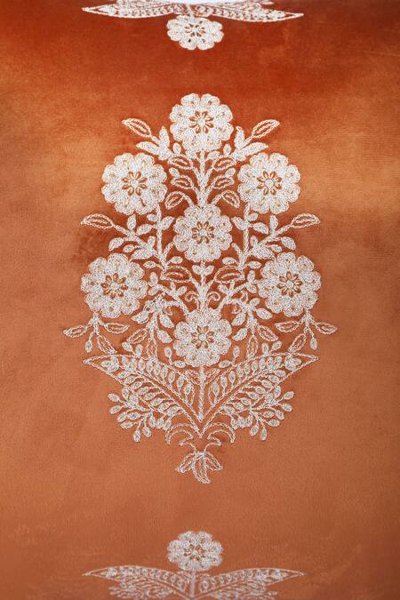 Buy_Khaabka_Orange Velvet Dori, Floral Seher And Embroidered Cushion Covers - 2 Pcs_Online_at_Aza_Fashions