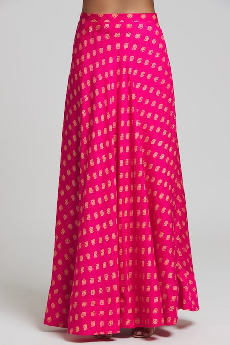 Kalakaari By Sagarika_Pink Georgette, Cotton, Silk Tassels Square Bloom Motif Print Lehenga Blouse Set _at_Aza_Fashions