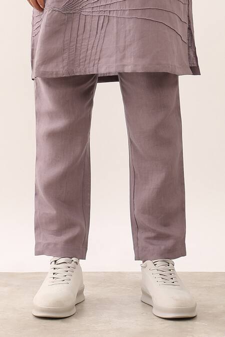 Son Of A Noble Snob Purple 100% Linen Embroidered Manav Angular Stripe Pattern Kurta With Pant at Aza Fashions Son Of A Noble Snob_Purple 100% Linen Embroidered Manav Angular Stripe Pattern Kurta With Pant_at_Aza_Fashions