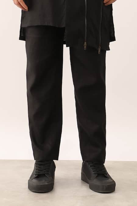 Son Of A Noble Snob_Black 100% Linen Solid Yatin Long Shirt With Pant _Online_at_Aza_Fashions