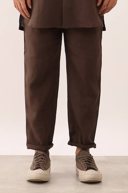 Son Of A Noble Snob_Brown Linen Kabir Shirt With Pant _Online_at_Aza_Fashions