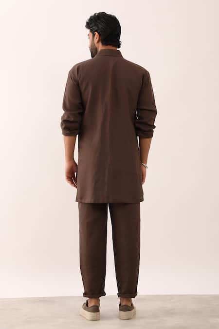 Shop_Son Of A Noble Snob_Brown Linen Kabir Shirt With Pant _at_Aza_Fashions