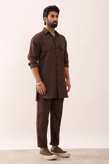 Buy_Son Of A Noble Snob_Brown Linen Kabir Shirt With Pant _Online_at_Aza_Fashions