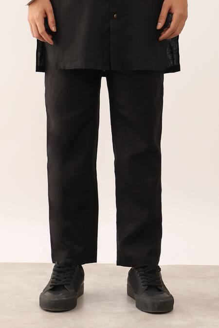 Son Of A Noble Snob_Black Linen Abeer Patch Pocket Long Shirt With Pant _Online_at_Aza_Fashions