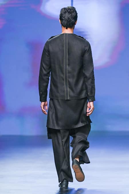 Shop Son Of A Noble Snob Black 100% Linen Neel Zipper Shacket Trouser Set at Aza Fashions Shop_Son Of A Noble Snob_Black 100% Linen Neel Zipper Shacket Trouser Set _at_Aza_Fashions