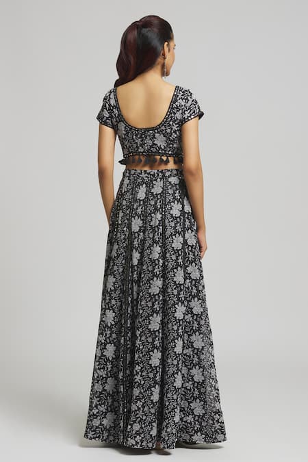 Kalakaari By Sagarika Midnight Bloom Print Lehenga Blouse Set 