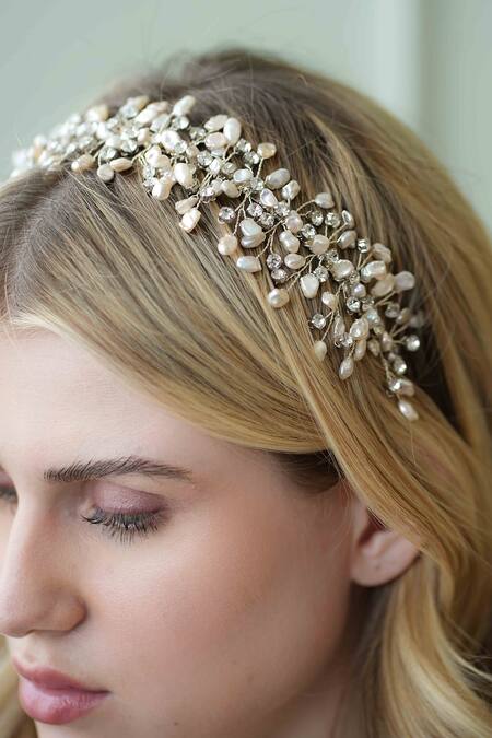 Buy Floristaa By Mahek Silver Beads Alvira Pearl Embellished Hairband Online at Aza Fashions Buy_Floristaa By Mahek_Silver Beads Alvira Pearl Embellished Hairband_Online_at_Aza_Fashions