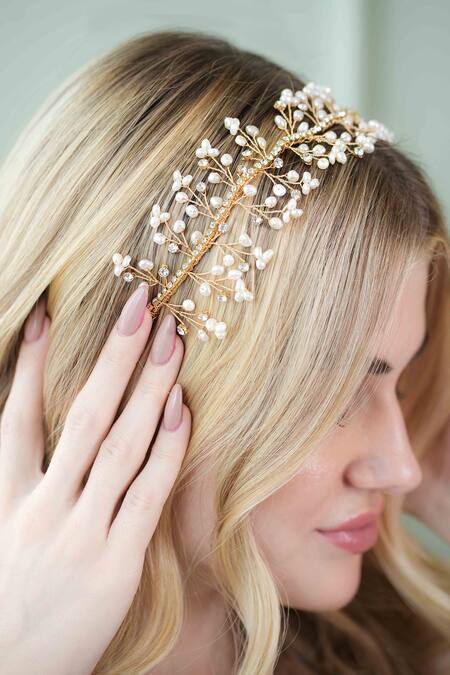 Buy Floristaa By Mahek Gold Beads, Pearls Artemis Stone Embellished Hairband Online at Aza Fashions Buy_Floristaa By Mahek_Gold Beads, Pearls Artemis Stone Embellished Hairband _Online_at_Aza_Fashions
