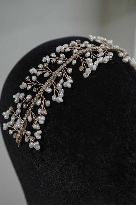 Shop Floristaa By Mahek Gold Beads, Pearls Artemis Stone Embellished Hairband Online at Aza Fashions Shop_Floristaa By Mahek_Gold Beads, Pearls Artemis Stone Embellished Hairband _Online_at_Aza_Fashions