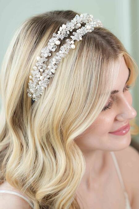 Buy Floristaa By Mahek Silver Beads, Embroidery Austin Crystal Embellished Hairband Online at Aza Fashions Buy_Floristaa By Mahek_Silver Beads, Embroidery Austin Crystal Embellished Hairband _Online_at_Aza_Fashions