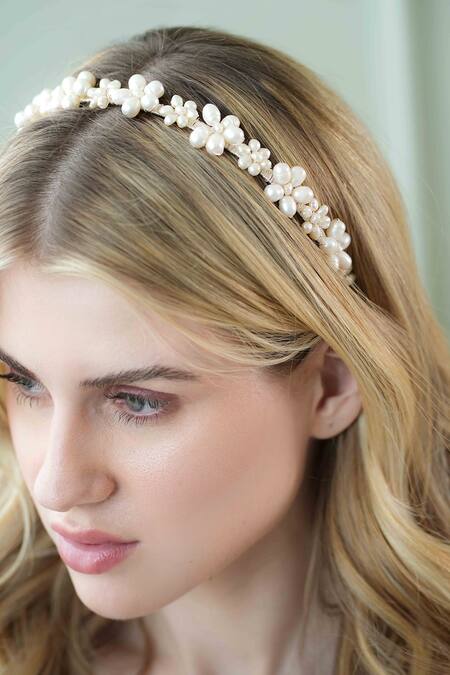 Buy Floristaa By Mahek White Beads, Embroidery Candance Pearl Cluster Hairband Online at Aza Fashions Buy_Floristaa By Mahek_White Beads, Embroidery Candance Pearl Cluster Hairband _Online_at_Aza_Fashions
