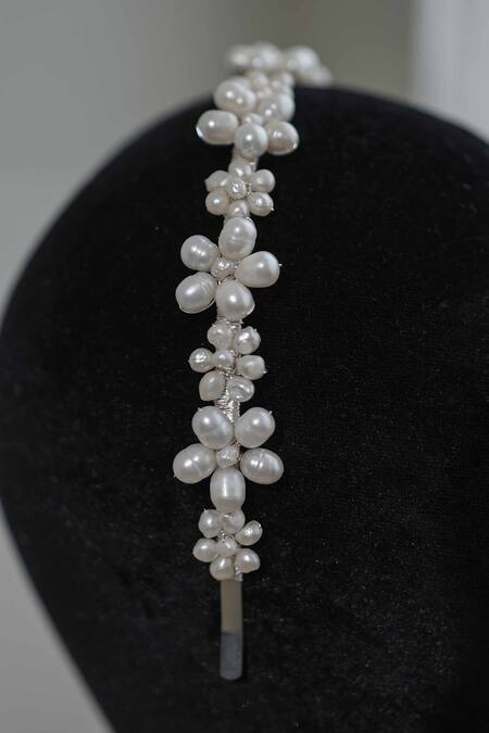 Shop Floristaa By Mahek White Beads, Embroidery Candance Pearl Cluster Hairband Online at Aza Fashions Shop_Floristaa By Mahek_White Beads, Embroidery Candance Pearl Cluster Hairband _Online_at_Aza_Fashions