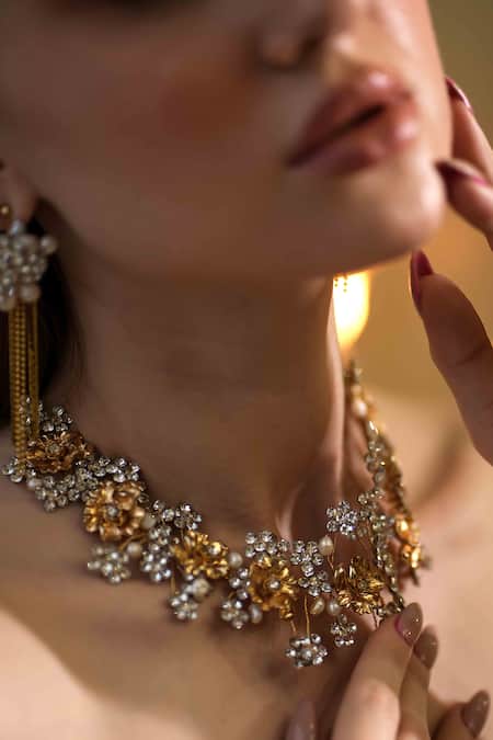 Floristaa By Mahek Faith Rhinestone Embellished Floral Necklace 