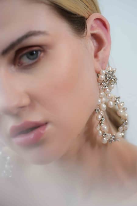 Buy Floristaa By Mahek Silver Plated Pearls, Crystals Kiara Floral Pattern Embedded Earrings Online at Aza Fashions Buy_Floristaa By Mahek_Silver Plated Pearls, Crystals Kiara Floral Pattern Embedded Earrings _Online_at_Aza_Fashions