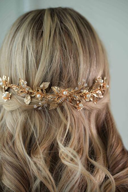 Buy Floristaa By Mahek Gold Beads, Stones Radiance Floral Vine Pattern Hair Comb Online at Aza Fashions Buy_Floristaa By Mahek_Gold Beads, Stones Radiance Floral Vine Pattern Hair Comb _Online_at_Aza_Fashions