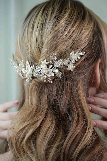 Floristaa By Mahek Radiance Floral Vine Pearl Embellished Hair Comb 