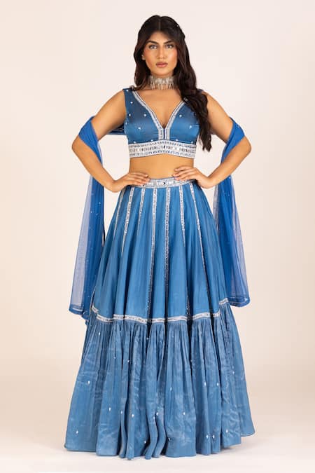 KRINA PATEL Stripe Embroidered Lehenga Set 