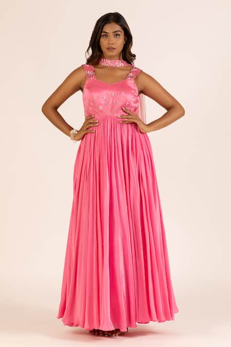 Blk & Rose Gold LS Choker Neck Gown - Pinktini