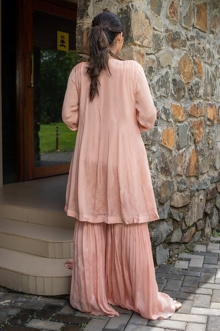 Shop Label Lila Pink Georgette Beads, Embroidery Scoop Neck Larkspur Bloom Kurta Sharara Set at Aza Fashions Shop_Label Lila_Pink Georgette Beads, Embroidery Scoop Neck Larkspur Bloom Kurta Sharara Set _at_Aza_Fashions