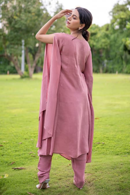 Label Lila Periwinkle Yoke Embroidered Kaftan With Pant 