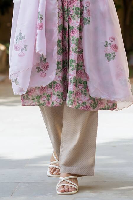 Buy Pasha India Pink Organza, Cotton Round Neck Pintucked Kurta Salwar Set Online at Aza Fashions Buy_Pasha India_Pink Organza, Cotton Round Neck Pintucked Kurta Salwar Set _Online_at_Aza_Fashions