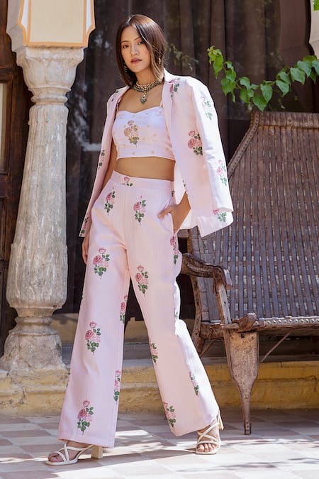 Buy Hot Pink Bell Bottom Pants Suit Set With Blazer, Pink Blazer Trouser  Suit for Women, White Trouser Set for Women, Pants Suit Set Womens Online  in India - Etsy