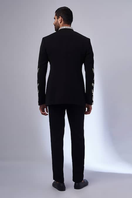 Shop_Nero By Shaifali And Satya_Black Boomario Musk Rose Embroidery Sheesha Jodhpuri With Trouser _at_Aza_Fashions