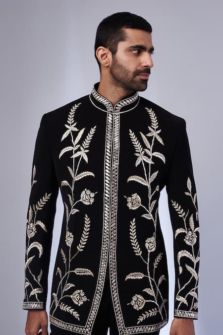 Buy_Nero By Shaifali And Satya_Black Boomario Musk Rose Embroidery Sheesha Jodhpuri With Trouser _Online_at_Aza_Fashions